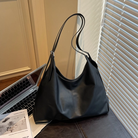 Minimalist Large Capacity Shoulder Bag For Women Solid Color Commute Tote Bag Nylon Stitching Hobo Bag Fashion Casual Handbag