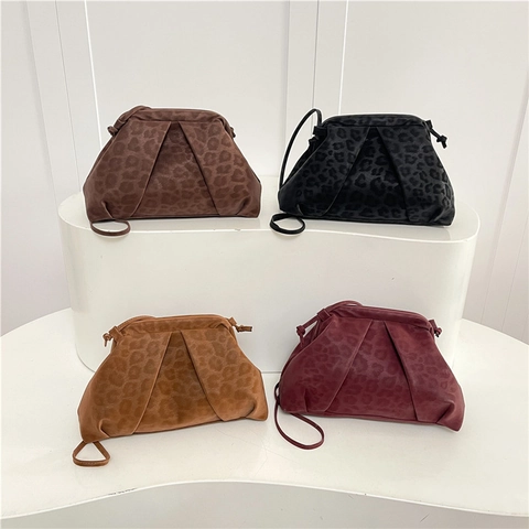 Women Leopard Print Pleated Underarm Shoulder Bag Faux Leather Ruched Hobo Bag Fashion Daily Commute Crossbody Handbag