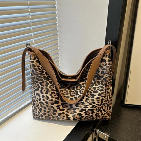 Mode Leopardenmuster Große Kapazität Einkaufstasche Kunstleder Patchwork Schultertasche Für Damen Täglich Pendeln Modische Handtasche