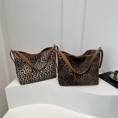 Mode Leopardenmuster Große Kapazität Einkaufstasche Kunstleder Patchwork Schultertasche Für Damen Täglich Pendeln Modische Handtasche