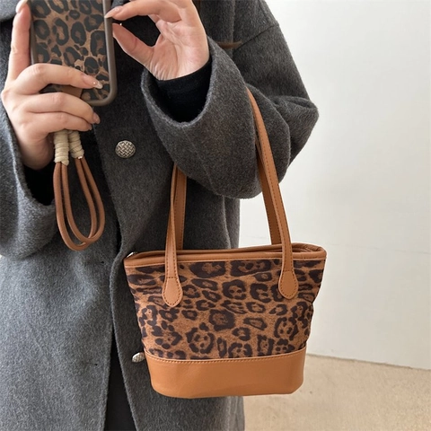 Damen Leopardenmuster Spleißen Beuteltasche Große Kapazität Retro Achselhöhle Tasche Mode Mikrofaser Leder Handtasche Alltag