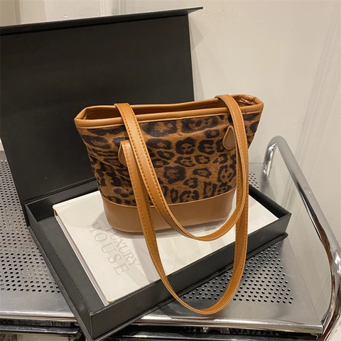 Damen Leopardenmuster Spleißen Beuteltasche Große Kapazität Retro Achselhöhle Tasche Mode Mikrofaser Leder Handtasche Alltag