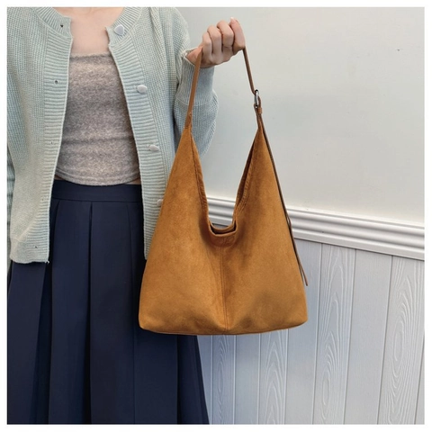 Bolso Tote de Gamuza para Mujer Vintage Gran Capacidad Estilo Urbano Simple Bolso de Hombro Esmerilado Correa Ajustable