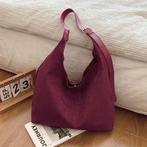 Bolso Tote de Gamuza para Mujer Vintage Gran Capacidad Estilo Urbano Simple Bolso de Hombro Esmerilado Correa Ajustable