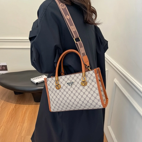 Borsa Tote Vintage con Monogramma Pelle Sintetica Moda Borsa a Spalla per Donna con Tracolla Larga Borsa a Mano