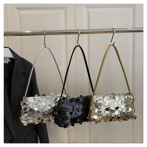 Women Sequin Underarm Bag Sparkling Evening Clutch Handbag Solid Color Shiny Party Purse For Ladies Fashion Shoulder Bag