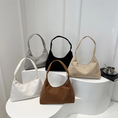 Bolso de Hombro de Pana Vintage para Mujer Gran Capacidad Minimalista Color Sólido Bolso Tote Hobo para Viaje Diario Oficina Escuela