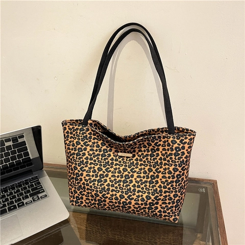 Borsa Tote da Donna in Tela con Stampa Leopardata Grande Capacità Borsa a Tracolla Casual Vintage Urban Semplice Moda