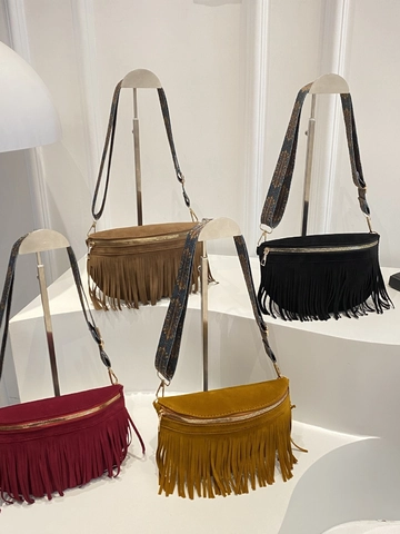 Borsa a Tracolla Vintage in Camoscio con Frange per Donna Stile Etnico Bohémien Tracolla Larga Nappa Borsa a Spalla retrò