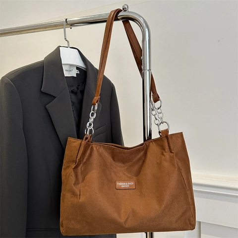 Dames Retro Grote Capaciteit Mat Synthetisch Leer Tote Bag Ketting Riem Schoudertas Woon-werkverkeer Handtas