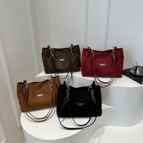 Dames Retro Grote Capaciteit Mat Synthetisch Leer Tote Bag Ketting Riem Schoudertas Woon-werkverkeer Handtas