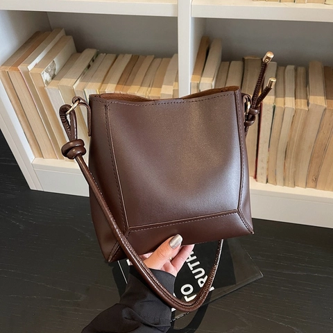Borsa Tote Retro Grande Capacità Per Donna Primavera Pelle Sintetica Borsa a Mano Pendolare Borsa a Spalla Urban Secchiello Minimalista