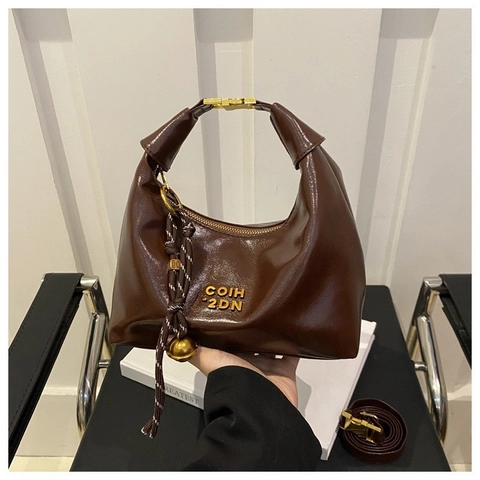 Bolso de Axila de Media Luna Vintage para Mujer de Cuero Sintético Color Sólido Bolso de Hombro Cruzado Moda Casual