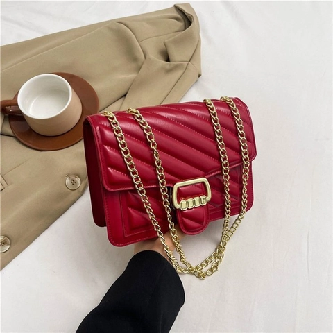 Mode Chic Gewatteerde Onderarmtas Voor Vrouwen Minimalistische Chevron Patroon Schoudertas Met Gouden Metalen Ketting Strap Crossbody Tas