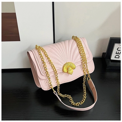 Moda Donna Borsa a Tracolla Trapuntata a Forma di Conchiglia Chiusura in Metallo Pelle PU Catena Borsa Piccola Quadrata Borsa a Mano
