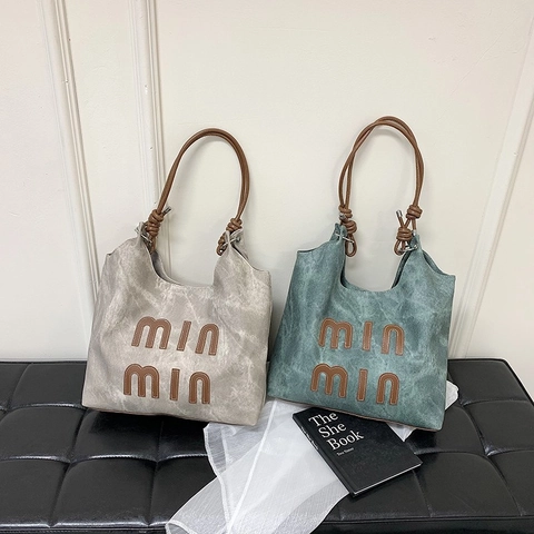 Damen Große Kapazität Tote Bag Kunstleder Retro Buchstaben Dekor Schultertasche Trendy Mode Vielseitige Pendler Handtasche