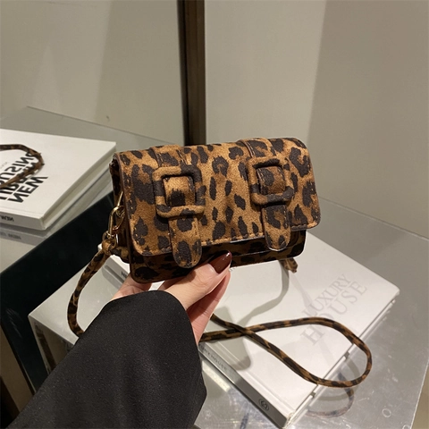 Women Vintage Leopard Print Mini Canvas Square Crossbody Bag Small Fashion Shoulder Messenger Bag With Strap For Daily Jewelry