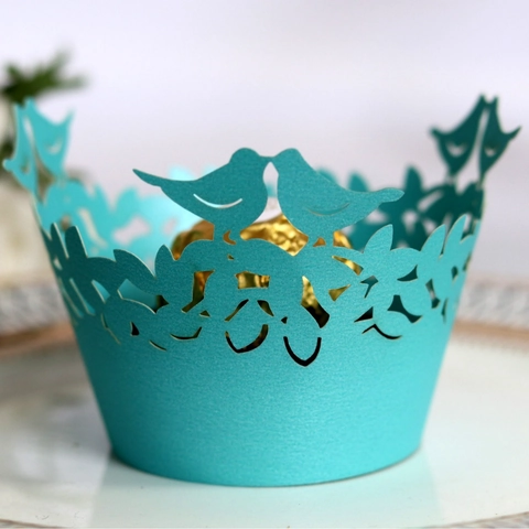 Laser Cut Hollow Bird Leaf Paper Cupcake Wrappers Lace Baking Cup Decoration For Wedding Party Birthday Cake Decor