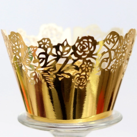 Elegant Rose Laser Cut Cupcake Wrappers Hollow Out Paper Cake Liners For Wedding Birthday Party Decorations Baking Supplies