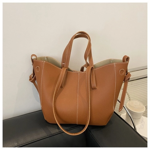 Damen Mode Litschimuster PU Leder Einkaufstasche Große Kapazität Kontrastnähte Schultertasche Für Arbeit Täglich Pendeln