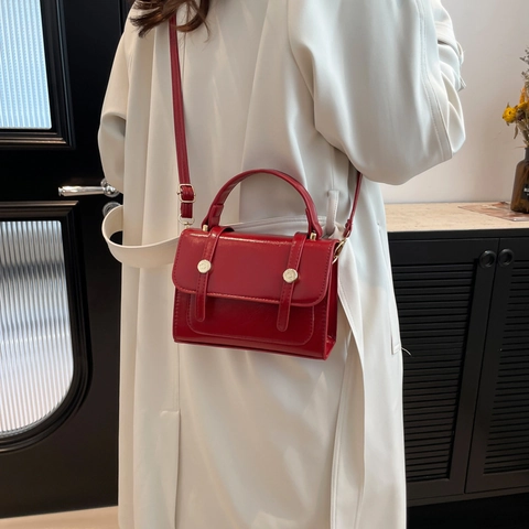 Borsa Quadrata Piccola in Pelle PU Vintage per Donna Minimalista Tinta Unita Borsa con Decorazione a Bottone in Metallo Borsa a Tracolla