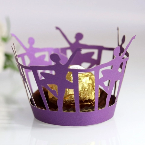 Elegant Ballerina Silhouette Laser Cut Cupcake Wrappers Hollow Out Pearlescent Paper Cake Decor For Wedding Birthday Party