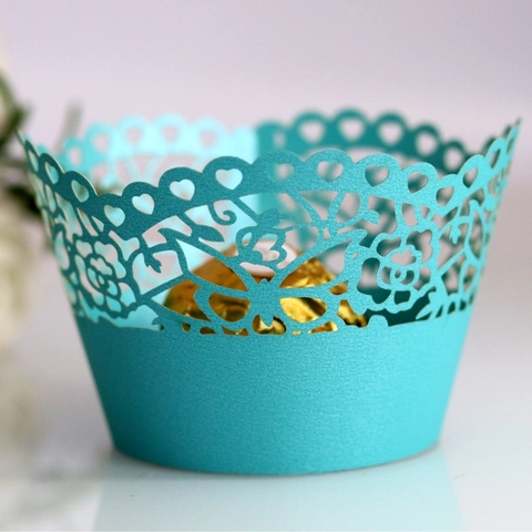 Butterfly Rose Laser Cut Cupcake Wrappers Pearl Paper Hollow Heart Lace Cake Decoration For Wedding Party Dessert Table Decor