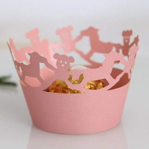 Lasergeschnittene Bär Schaukelpferd Cupcake-Manschetten Perlmuttpapier Tortendekoration Für Geburtstag Babyparty Partyartikel