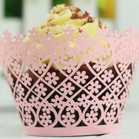 Laser Cut Cupcake Wrappers Hollow Out Floral Pearlescent Paper Cake Lace Edge Decorative Wraps For Wedding Birthday Party Decor
