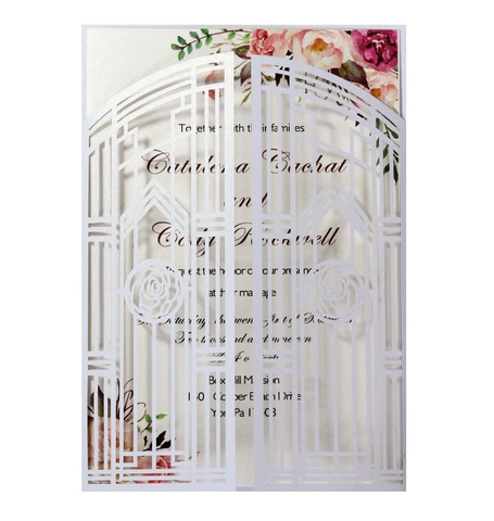 Elegant European Laser Cut Wedding Invitations Pearl Paper Hollow Rose Flower Greeting Cards For Engagement Valentine Ceremony