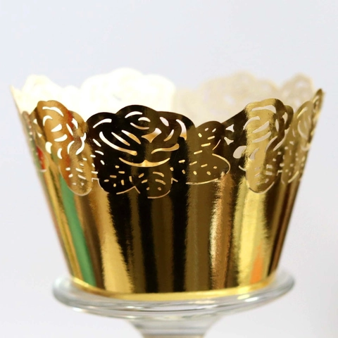 Elegant Laser Cut Rose Flower Cupcake Wrappers Pearlescent Paper Decorative Cake Liners For Wedding Birthday Party Favors