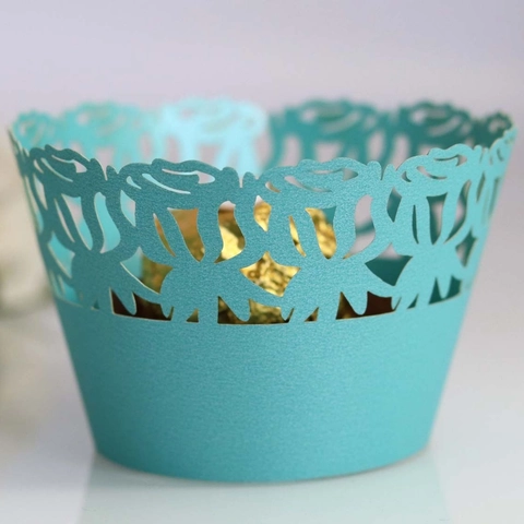Involucri per Cupcake con Fiori di Rosa Tagliati al Laser Bordi in Carta Perlata Decorativi per Matrimoni e Feste di Compleanno
