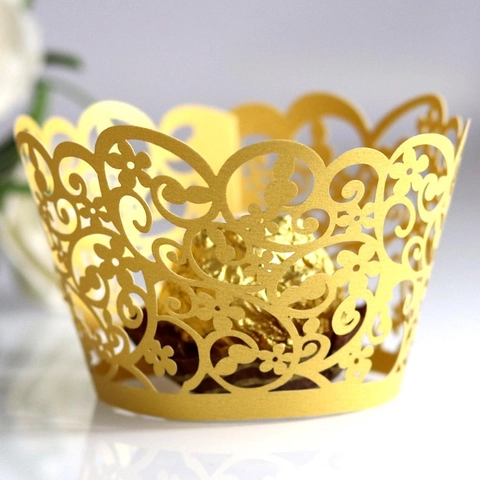 Laser Cut Cupcake Wrappers Pearlescent Paper Hollow Out Floral Vine Cake Decorations For Wedding Birthday Party Favors