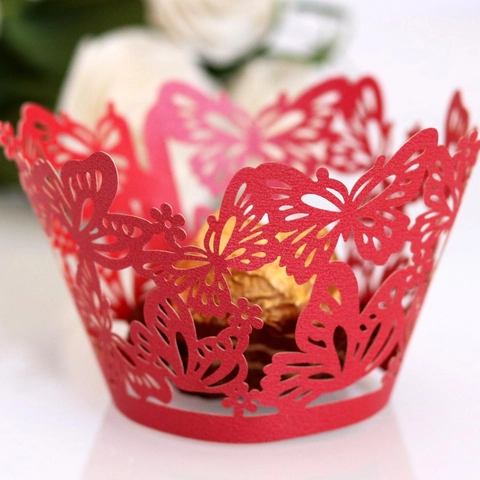 Involucri per Cupcake Traforati a Laser a Forma di Farfalla e Fiore Romantici in Pizzo di Carta per Matrimoni Compleanni Feste Eventi Decorazioni per Torte