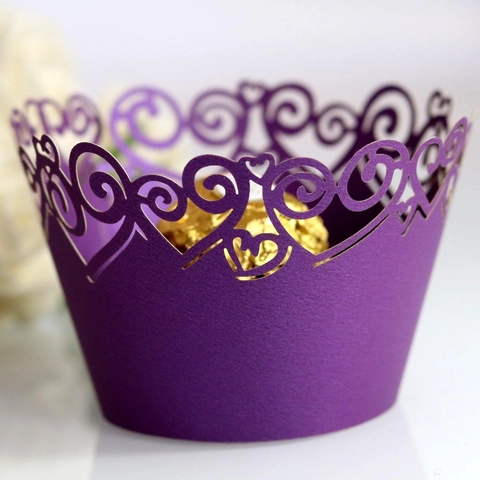 Laser Cut Cupcake Wrappers Heart Hollow Pearlescent Paper Cake Liners For Wedding Birthday Celebration Party Decoration