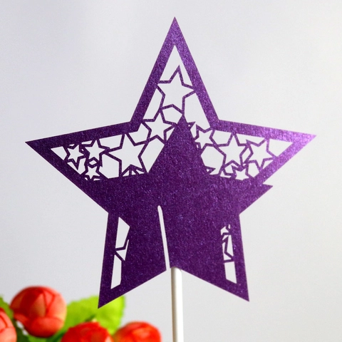 Laser Cut Pearl Paper Star Cake Topper Exquisite Hollow Pentagram Decoration For Birthday Wedding Party Cake Inserts
