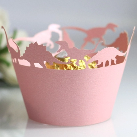 Dinosaur Laser Cut Cupcake Wrappers Hollow Out Pearlescent Paper Cake Liners For Kids Birthday Party Decoration