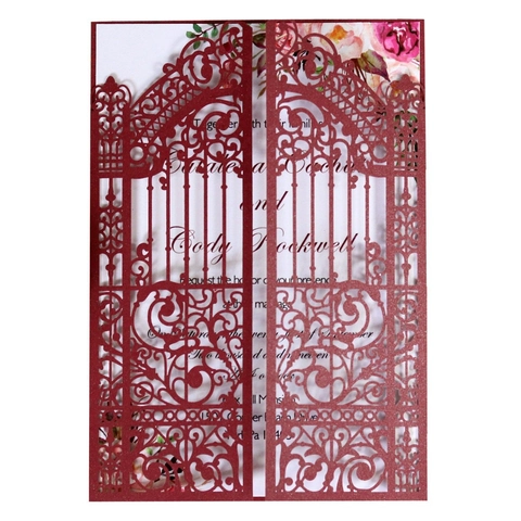 European Laser Cut Wedding Invitations Gate Fold Pearl Paper Invitation Cards With Floral Inner Sheet For Wedding Party