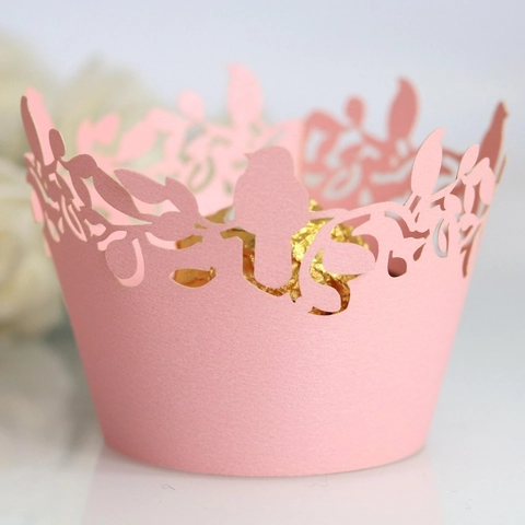Laser Cut Bird Floral Cupcake Wrappers Hollow Paper Cake Borders For Wedding Birthday Celebration Party Dessert Decoration