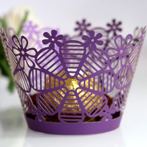 Lasergeschnittene Hohlperlpapier Cupcake Manschetten Für Hochzeitsfeier Dekoration Elegante Blumenspitze Cupcake Liners Backdeko