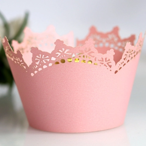 Laser Cut Crown Cupcake Wrapper Pearlescent Paper Cake Border Decoration For Wedding Birthday Party Baking Supplies