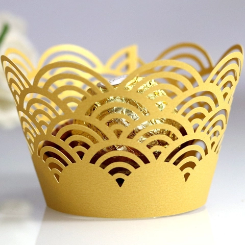 Lasergeschnittene Cupcake Wrapper Aus Perlpapier Elegantes Hohlwellendesign Tortenrand Für Hochzeits Geburtstagsparty Deko