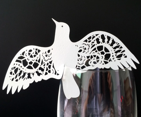 Segnaposto Matrimonio a Forma di Uccello Tagliato al Laser in Carta Perlata Decorazione per Bicchieri e Tavoli da Banchetto