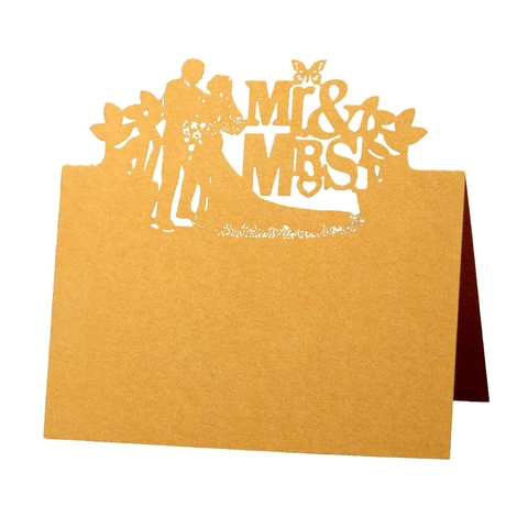 Marque-places de Mariage en Papier Nacré Découpés au Laser Mr Mrs Cœur Évidé Papillon Cartes de Nom pour Décor de Table
