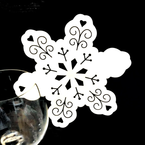 Tarjetas de Lugar de Papel Perlado Copo de Nieve Corte Láser Diseño Corazón Volutas Tarjetas de Copa para Boda Navidad Fiesta