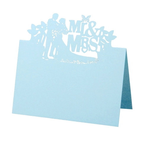 Laser Cut Wedding Table Place Cards Hollow Mr Mrs Bride Groom Silhouette Butterfly Pearlescent Paper Name Cards For Party Decoration