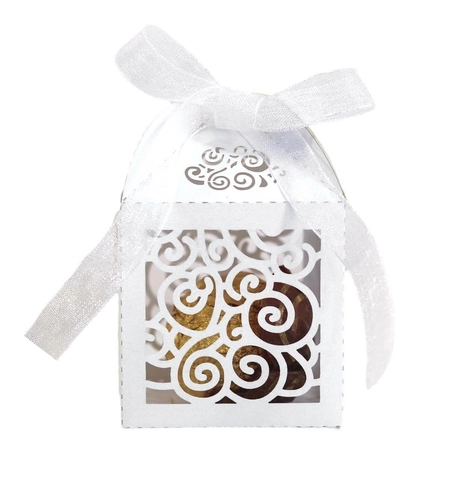Scatola di Caramelle per Matrimonio Europea con Motivo a Cuore Vuoto Tagliata al Laser Scatola Regalo in Carta Perlata con Nastro
