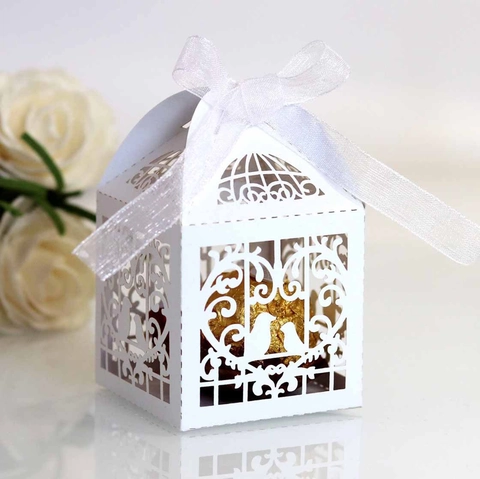 Laser Cut Birdcage Candy Box Hollow Pearl Paper Wedding Favor Gift Boxes With Ribbon For Valentine Party Supplies