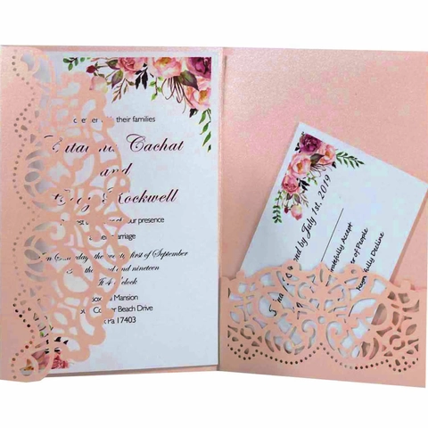Elegant Laser Cut Wedding Invitations Cards Pearl Paper Hollow Floral Invitation Covers For Marriage Valentine's Day Party Celebration Anniversary
