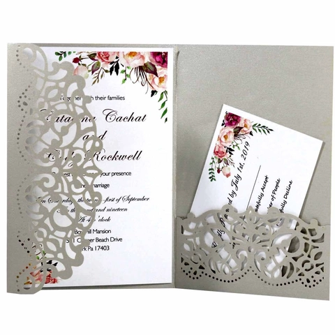Elegant Laser Cut Wedding Invitations Cards Pearl Paper Hollow Floral Invitation Covers For Marriage Valentine's Day Party Celebration Anniversary